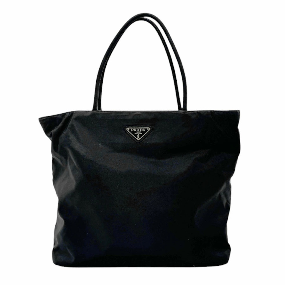 Prada Tessuto Tote Bag black iconic enamel triangle